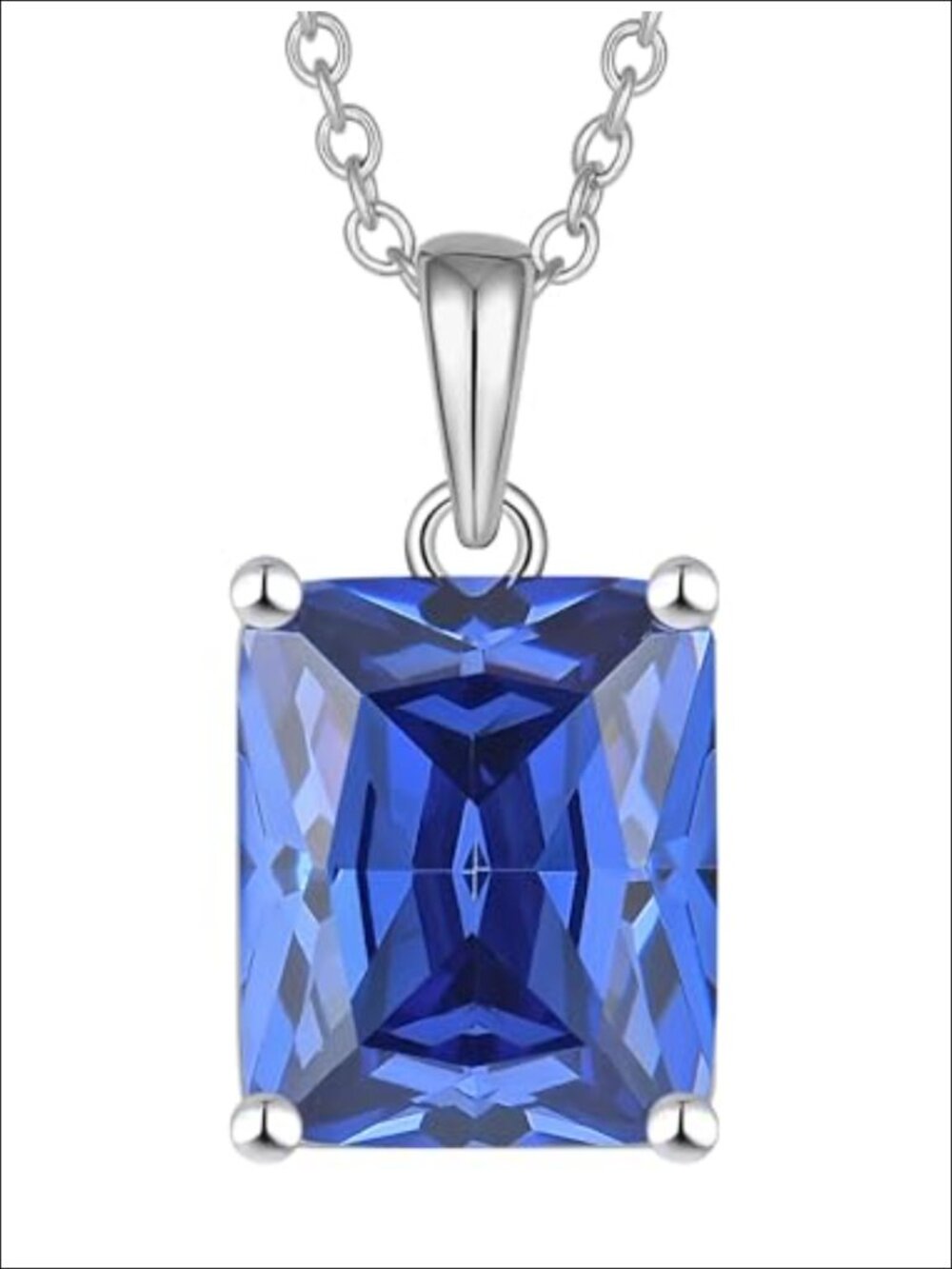 Square Pendant Necklace Brass Rhodium Plated Radiant Cut Tanzanite Jewelry